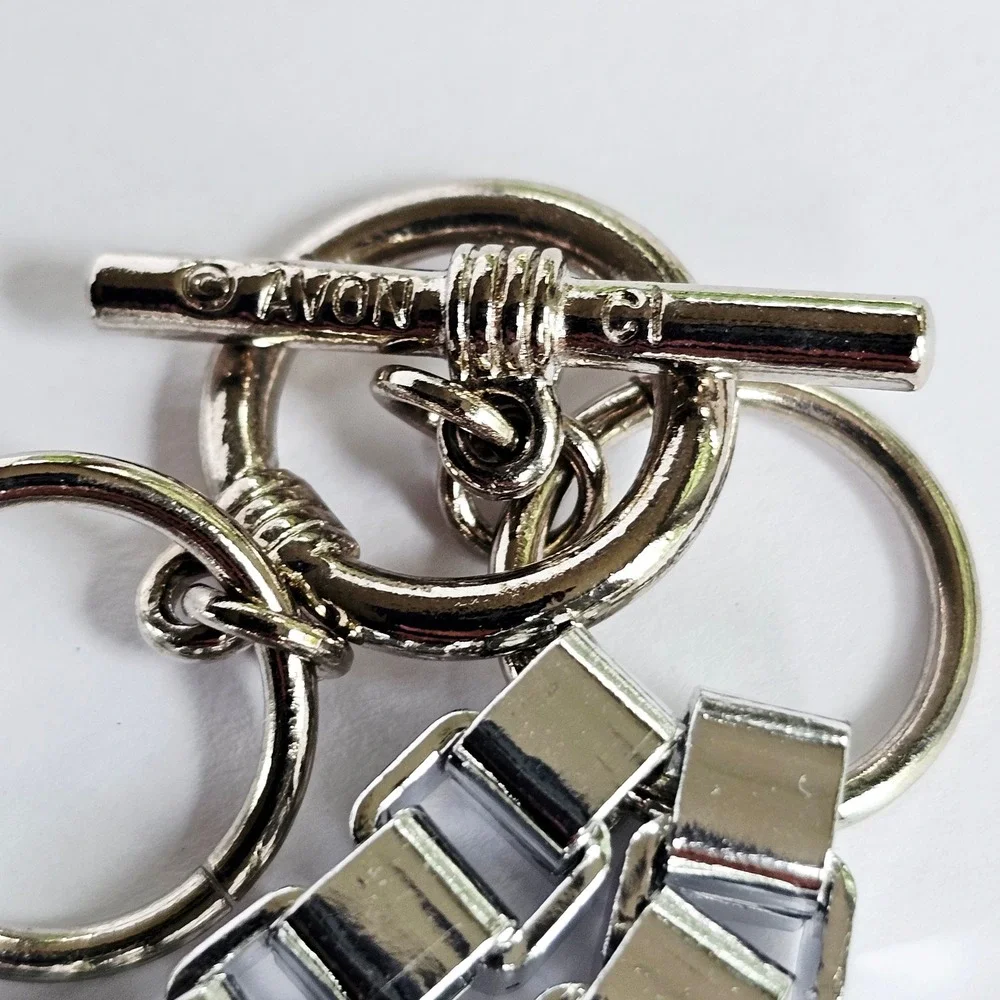 NIB Set of 3 90's Cubic Link Necklace Silvertone Toggle Box Chain Industrial Y2K